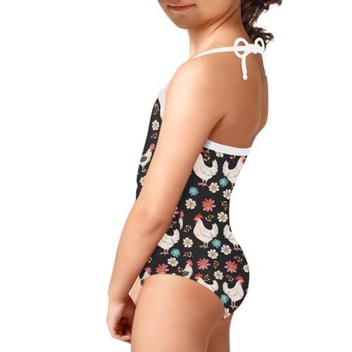 Image of One Piece Swimsuit for Girls Beach Bathing Suit Halter Straps Sports Swimwear for 1-10 Year Toddler Kids