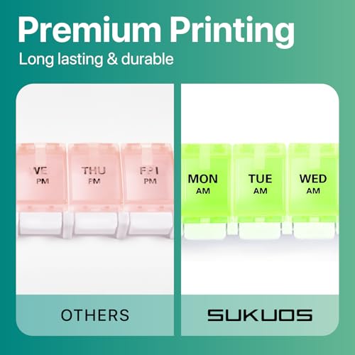 Image of Sukuos AM PM Weekly Pill Organizer 7 Day, 2 Times A Day Medicine Pill Box with Easy Push Button, BPA Free Vitamin Cases for Fish Oil /Supplements, Easy to Clean (Yellow&Green)