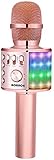 BONAOK Micrófono para niños, karaoke, micrófono Echo para adultos, inalámbrico, Bluetooth 3 en 1, micrófono KTV portátil para casa, compatible con dispositivos iOS Android Bluetooth (oro rosado Plus)