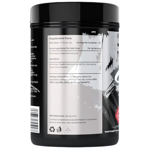 Warrior Creatine Monohydrate Powder 500g (166 Servings) – Pure Micronised Creatine Powder Supplement for Men & Women, Pre & Post Workout Strength, Muscle Growth & Recovery, Vegan – Unflavoured