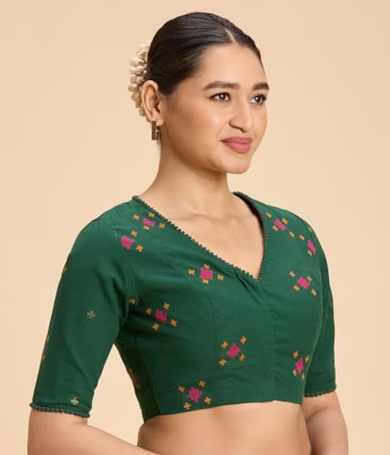 Image of Studio Shringaar Women's Cotton Multicoloured Ikat Readymade Saree Blouse with Underarm Sweat Pads (Pack of 14 Pads)