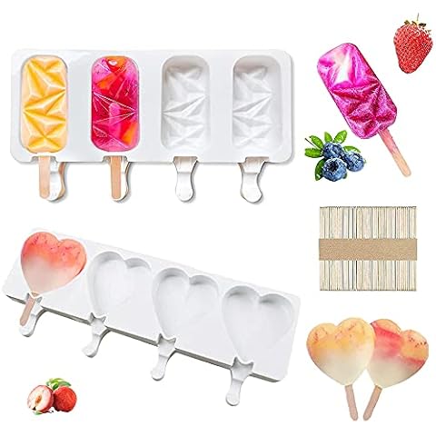Popsicle Molds, 8 Cavity Ice Pop Molds, Reusable Ice Cream Maker for Kids, Homemade Ice Cream Mold for DIY Ice Cream Chocolate Frozen Dessert with 50 Wooden Sticks - Easy to Demould and Clean Cover