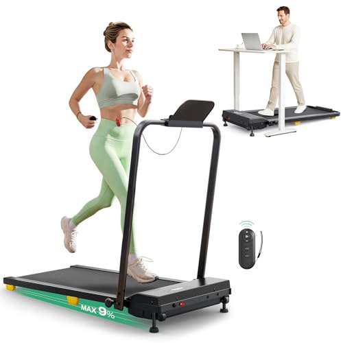 UREVO Walking Pad, 9% Incline Under Desk Treadmill with HIIT...