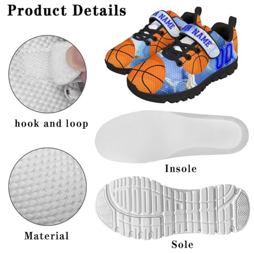 Kids Custom Shoes for Boys Basketball Print Low Top Mesh Athletic Shoes with Hook and Loops US 11-2.54
