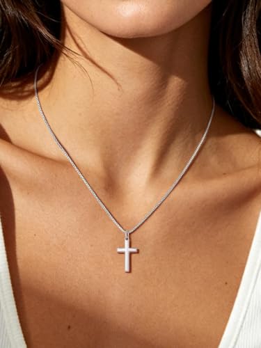 Image of U7 Cross Necklace for Women,Silver /14K Gold Plated Cross Necklace with 18-20 inch Box Chain,Tiny /Medium /Large Cross Pendant Necklace Religious Necklaces Christian Jewelry Gift for Her