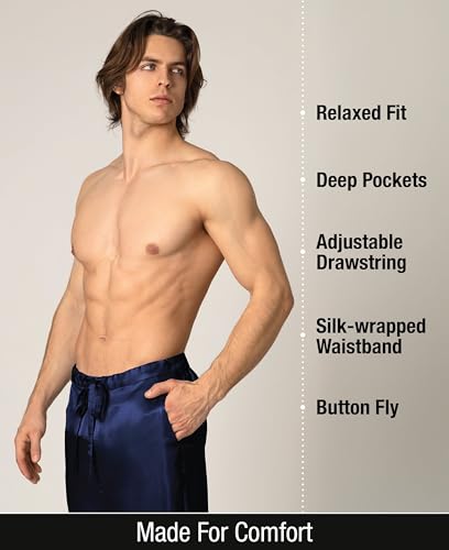 Image of Luxury Artisan Mens Silk Pajama Pants, Natural Silk PJ Bottoms