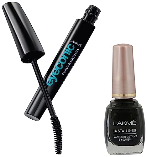 Image of Lakme Insta Eye Liner, Black, 9ml And Lakme Eyeconic Lash Curling Mascara, Black, 9ml