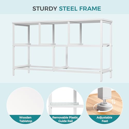 Image of OLIXIS White Dresser for Bedroom, Wide Chest of Drawers for Clothes Storage | Fabric Bedroom Dresser with 5 Drawers, Storage Organizer Unit with Fabric Bins, Wooden Top, Living Room