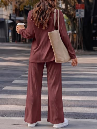 Fisoew Womens 2 Piece Lounge Sets Oversized Tops Wide Leg Pant with Pockets - image 3