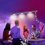 Artin-X 39" Bluetooth Speaker Music Pendant Light, 2500 Lumens LED Modern Linear Kitchen Island Light Pool Lamp with RGB Ambience Lighting, Dimmable, Adjustable Height, Remote Control (Grey)