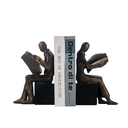 Lukitas Decorative Newspaper Reader Bookends, Heavy Duty Book Holder Non-Slip, Vintage Home Décor Accessories for Study Office Bookshelf, Bronze, Resin, 1Pair/2Piece 8''