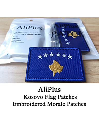 2 PCS AliPlus Kosovo Flag Patches Embroidered Tactical Military Morale Patch Applique Fastener Hook and Loop