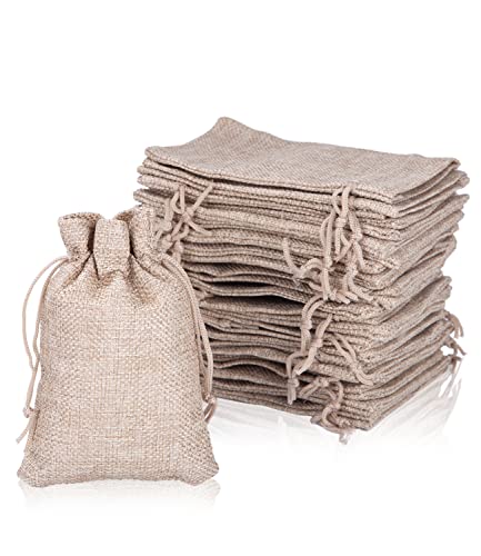 Aokyom 50X Bolsas de Yute Bolsitas de Tela, Bolsas Yute para Joyas, Bolsa de Arpillera Natural con Cordón para Regalo, Boda, Calendario de Adviento, Fiesta, Especias, Yute, Regalo 10x14cm Cover