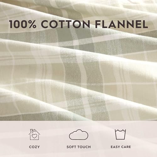 Image of Laura Ashley - Flannel Sheets King Size, Anti-Pilling & Wrinkle Resistant Cotton, Touchably Soft for All-Season Comfort - Bed Sheets with Matching Pillowcases & Fitted Sheet (Mulholland Plaid Green)