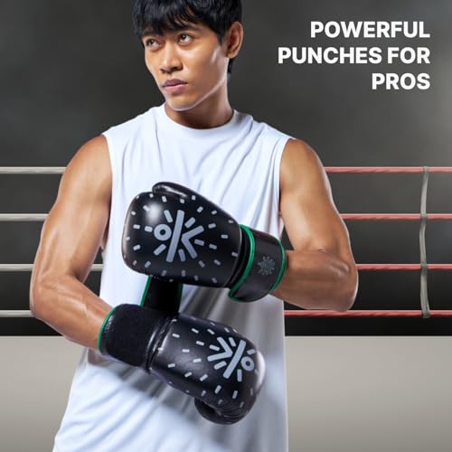 Image of Cult Boxing Gloves for Men & Women | Foam Padding | Punching Bag Gloves for Boxing, Training, Kickboxing, Muay Thai, MMA | 8 Oz Boxing Gloves | Black-Green