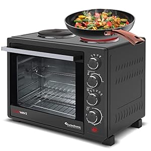 Turbotronic Mini Oven with Circulation and Hob, 35 L, Black 3200 W, Mini Oven with Timer, Pizza Oven, Rotisserie, Baking…