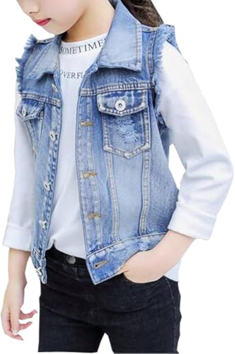 MYtodo Girls Denim Vest Kids Cotton Sleeveless Jean Jacket Outwear