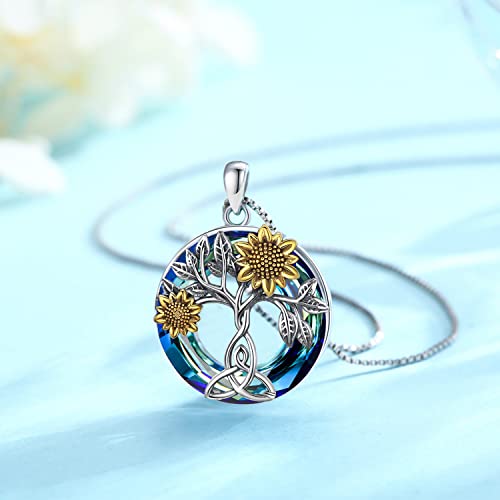 Sunflower Necklace 925 Sterling Silver with Crystal Sunflower Necklace Tree of Life Pendant Sunflower Jewelry Gifts for Women Mom Wife3
