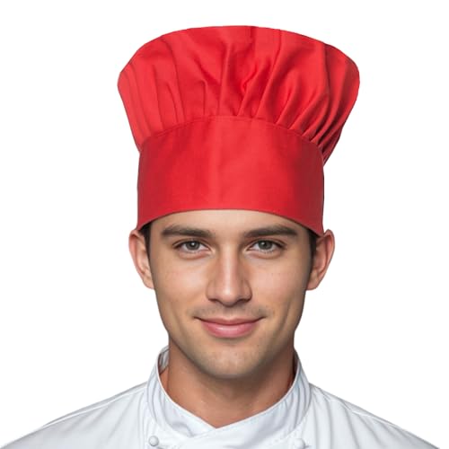 Duogoo Unisex Chef Hat Adjustable Elastic Band BBQ Grilling Chef Works Baker Cap for Adults and Child Red