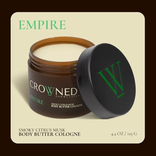 Crowned Skin Empire Body Butter Cologne for Men | Smoky Citrus Musk | New Moisturizing Formula Scented with Lemon & Lavender | Infused with Natural Shea & Mango Butters | All-Day Fragrance | 4.4oz