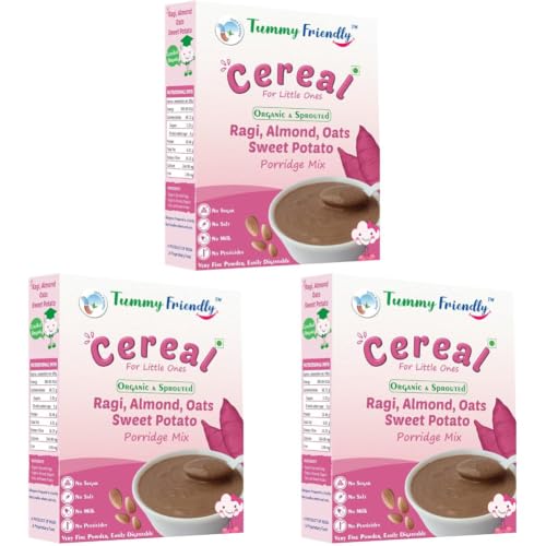 Image of TummyFriendly Foods Certified Organic Sprouted Ragi, Almonds, Oats, Sweet Potato Porridge Mix | Made of Sprouted Ragi Powder, Almond Cereal Organic. Sprouted for Calcium, Iron | Maximum Nutrition From Real Food | Available in Trial Packs too | Shelf-life 9 month | 200g