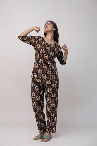 Image of REWAN Women Night Suit with Pocket | Soft & Comfortable Printed Co-ord Nightwear Set