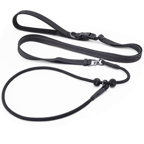 COSOWO Slip Lead Dog Leash with Dual Handles No-Pull Reflective Training Leash with Knot-Free Swivel Heavy-Duty Design for Small, Medium & Large Dogs Comfort-Grip for Secure Walking, Black