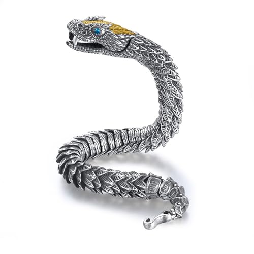 MSINMINW Vintage Snake Chain Bracelet Old Metal Copper Luxurious Styling Ouroboros Bracelet Zodiac Snake Hook Clasp for Men Women Accessories (7.08in)