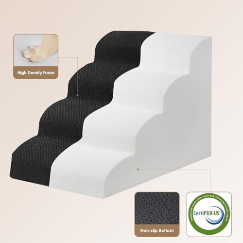 EHEYCIGA Hundetreppe für Kleine Hunde 50 cm Hoch, Haustiertreppe für Sofa Bett, Treppe für Hunde aus Hochdichtem Schwamm, Hunderampe mit Waschbarem Bezug und Rutschfestem Boden, 4 Stufen, Schwarz