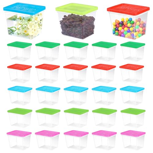 Image of 25 Pack Plastic Fish Bowl with Lids, 12 Oz Small Terrariums Carrier Cage | Mini Rectangle Gold Fish Tank, Fishbowl Candy Bowl, Tarantula Enclosure Snake Breeding Case, Fish Box for Pets