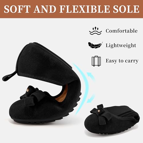Image of Ecetana Women's Ballet Flats Comfortable Round Toe Foldable Slip-On Shoes | Portable Casual Bow Flats with Memory Foam Insole & Lightweight Non Slip Sole for Work Dressy Travel - All Day Comfort