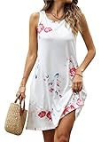 Genhoo Women Summer Casual Sleeveless Floral Printed Swing T Shirts Dress Sundress with Pocket