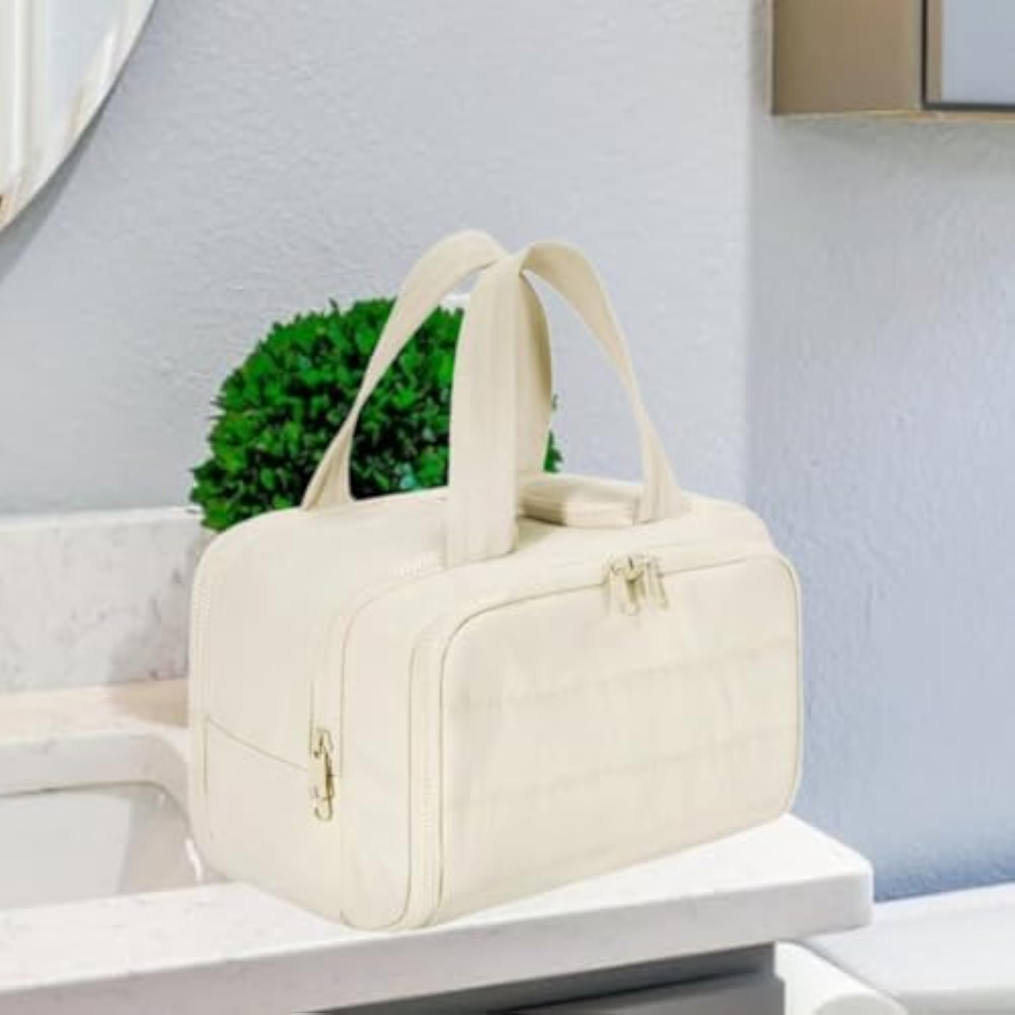 Open Toiletry Bag Organizer for Trips, White