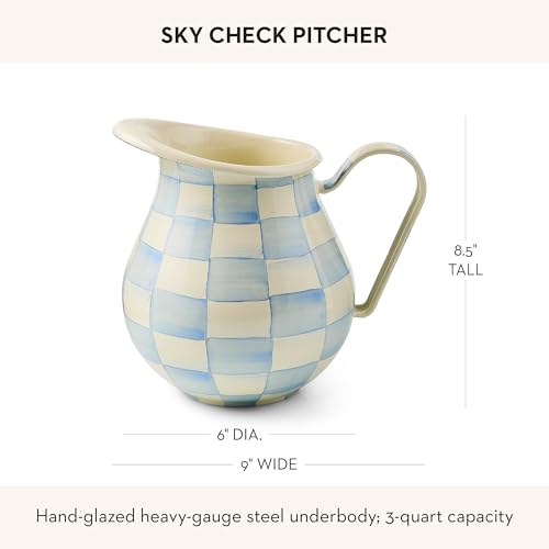 Image of MACKENZIE-CHILDS Pitcher with Spout, Light-Blue-and-White Sky Check