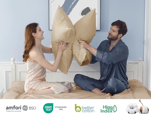Pillow Cases, Standard Queen Size Cotton Percale Weave Pillowcases, Pre-Shrunk Breathable and Hypoallergenic Pillowcases, Set of 2 (2 Piece Standard/Queen 20 Inch x 30 Inch, Sandshell)