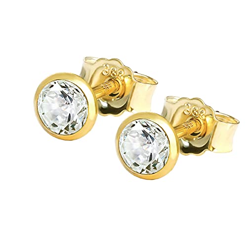 Boucles d'oreilles cristal zircon blanc et or jaune 333 NKlaus