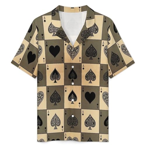 Men's Two Piece Button Down Soft Shirt and Shorts Pajamas Set Lightweight Sleepwear Summer Loungewear (Vintage Ace Of Spades Card Poker Lover)3