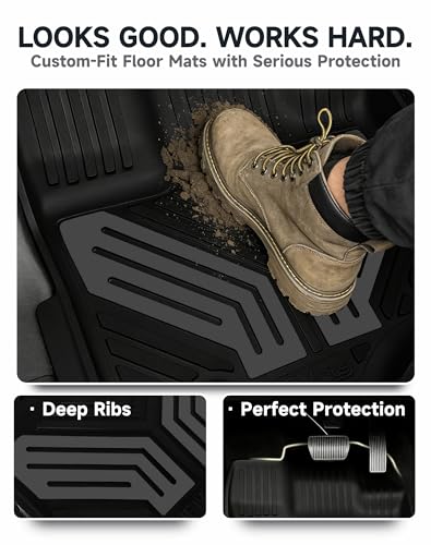 Image of 2-Piece Front TPE Floor Mats for Ford F-150 2015-2026 F150 Lightning 2022-2025 | Titan Gray Wing Design | Heavy Duty All-Weather Protection