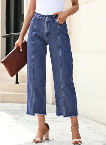 Sidefeel Women's Jeans High Waisted Wide Leg Loose Fit Straight Leg Zimbaplatinum Cropped Denim Pants3