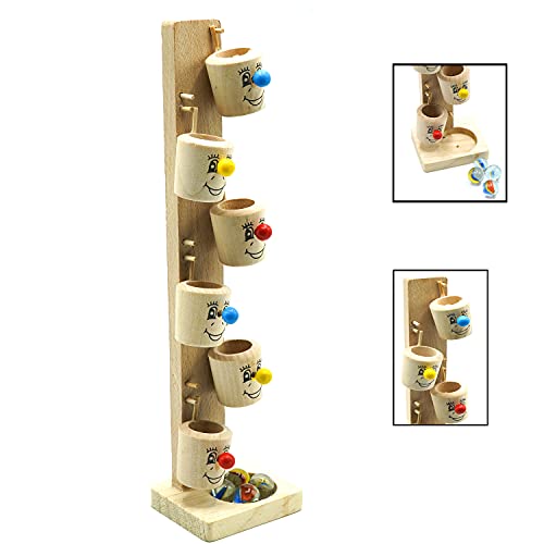 Image of Naayaab Craft Smiley Face Wooden Slider Marble Tree Game | Marble Slider Tree Ball Run Track Game for Kids | Wooden Bucket Tree Marble Game and Home Decor (Multi-Color)