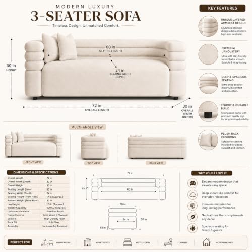 Image of Modern Designer Furniture Collection | Premium Upholstered Lounge Seating with Sculptural Contemporary Design | High-Density Foam Cushions & Solid Wood Frame | Minimalist Home & Living (Cream)