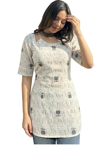 Image of ANNI Designer Women's Viscose Blend Printed Short Kurti | Straight Fit Casual Ethnic Top | Square Neck 3 /4 Sleeve Kurta Office College