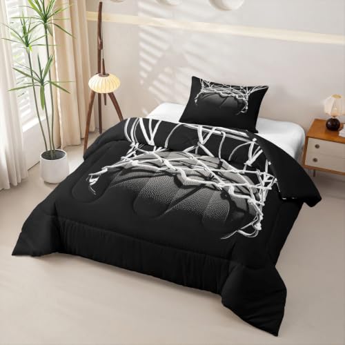 Image of Feelyou 3D Basketball Comforter Set Toddler Size Ball Pattern Bedding Set for Kids Boys Girls Sports Theme Duvet Quilt Bedroom Decor Microfiber 2 Pcs with 1 Pillow Case