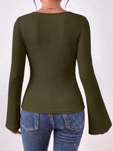 ANRABESS Women Boat Neck Bell Sleeve Shirts Built in Bra Fall Dressy Top - image 6