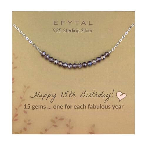 EFYTAL 15th Birthday Gifts for Teens, Sterling Silver Beaded Necklace, 15 Beads for 15 Year Old, Quinceanera Teen Gifts, 15th Birthday Decorations