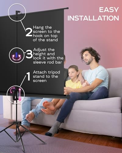Image of PropVue Projector Screen with Stand 84 inch - Indoor & Outdoor Projection Screen for Movie or Office Presentation - 16:9 HD Premium Wrinkle-Free Tripod Screen for Projector with Carry Bag & Tight Strap