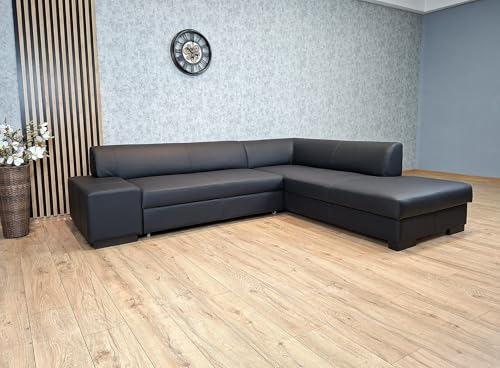 Quattro Meble Schwarzes Echtleder Ecksofa London II 275 x 220...