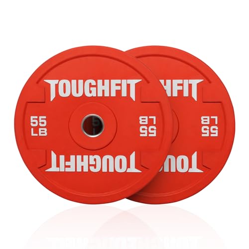 ToughFit Color Coded Olympic Bumper Plates for Barbell, 2-Inch Weights Plates With Steel Insert Weight Lifting Plate for Strength Training in Home Gym,55LB Pair