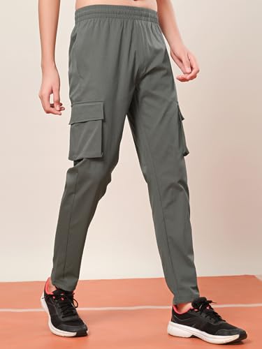 Image of TECHNOSPORT Boys' Solid Straight Fit TS Flexi Cargo Trackpants Drawstring 4-Pocket Polyester Joggers for Sports Play School UPF50+ Anti Odour