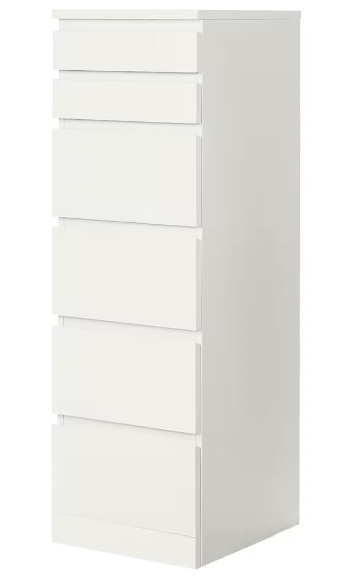 MARIAS KOMMERCE MALM Chest of 6 Drawers, White/Mirror Glass, 40x123 cm (15 3/4x48 3/8 ")
